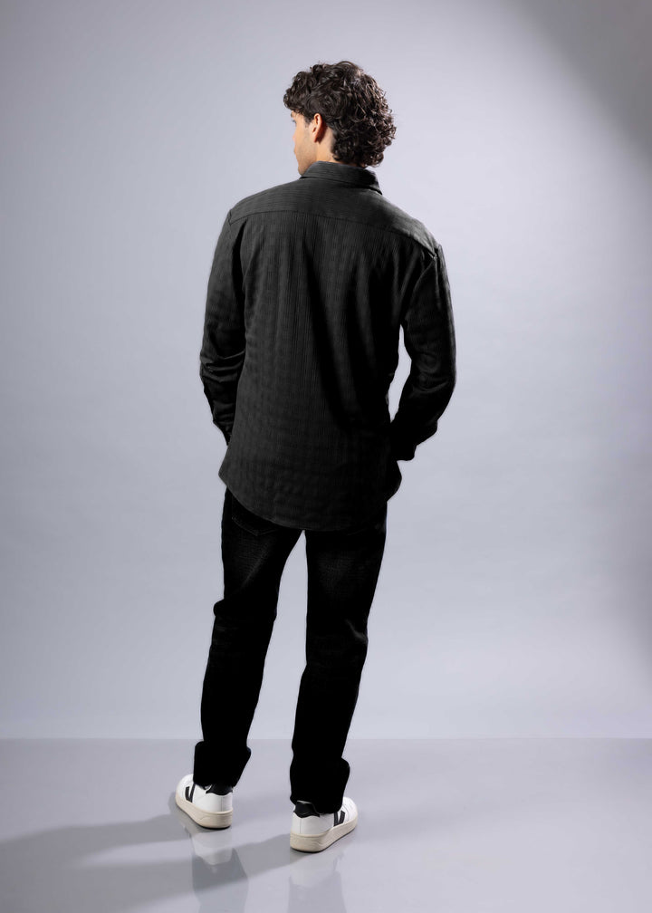 Textured Long Sleeve Button-Up Shirt – Modern Casual Style