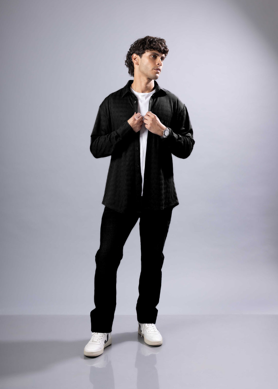 Textured Long Sleeve Button-Up Shirt – Modern Casual Style