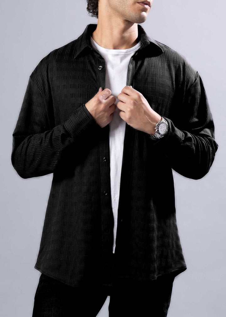 Textured Long Sleeve Button-Up Shirt – Modern Casual Style