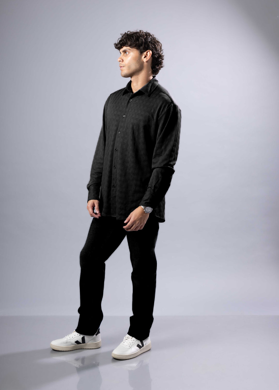 Textured Long Sleeve Button-Up Shirt – Modern Casual Style