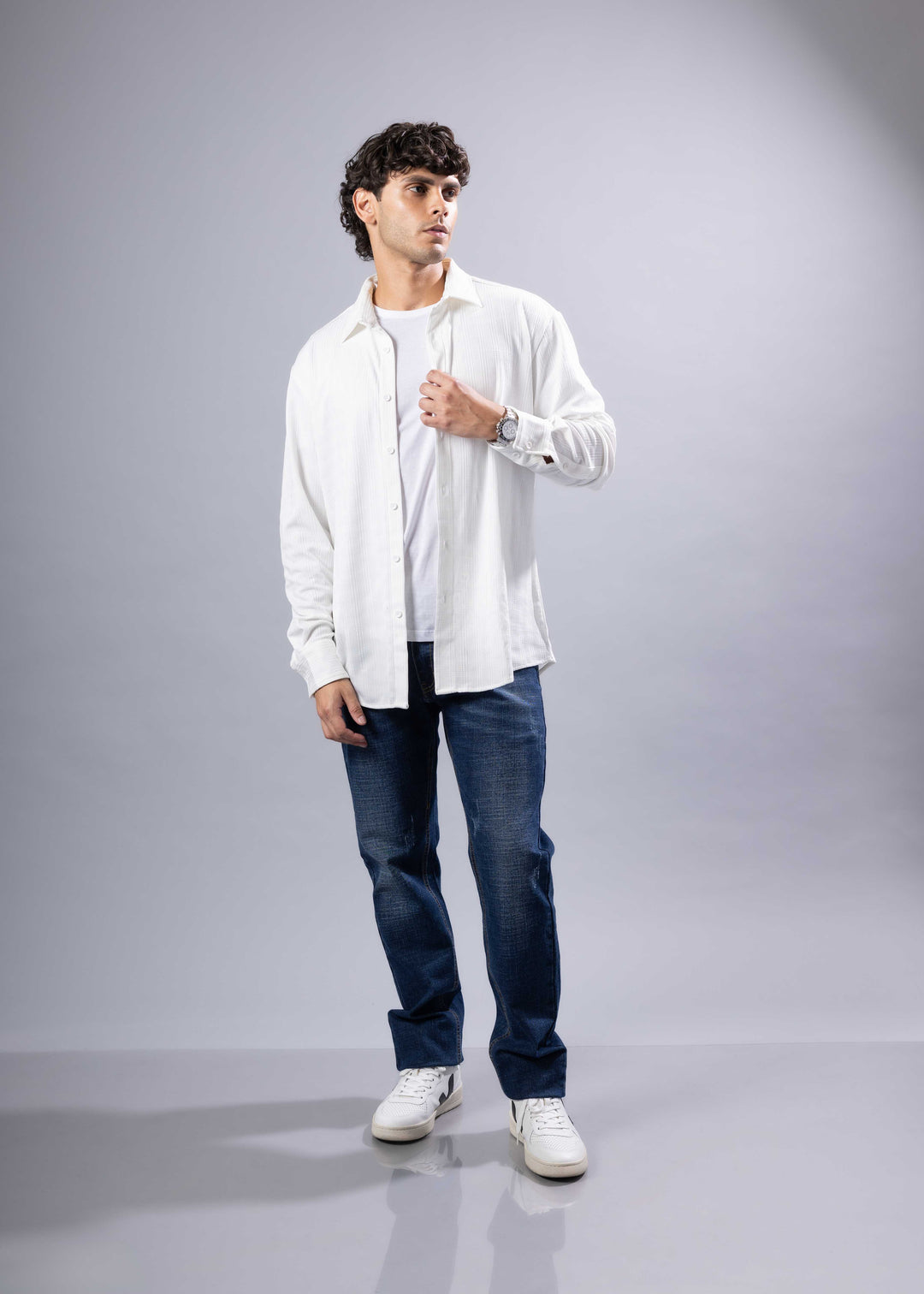 Textured Long Sleeve Button-Up Shirt – Modern Casual Style