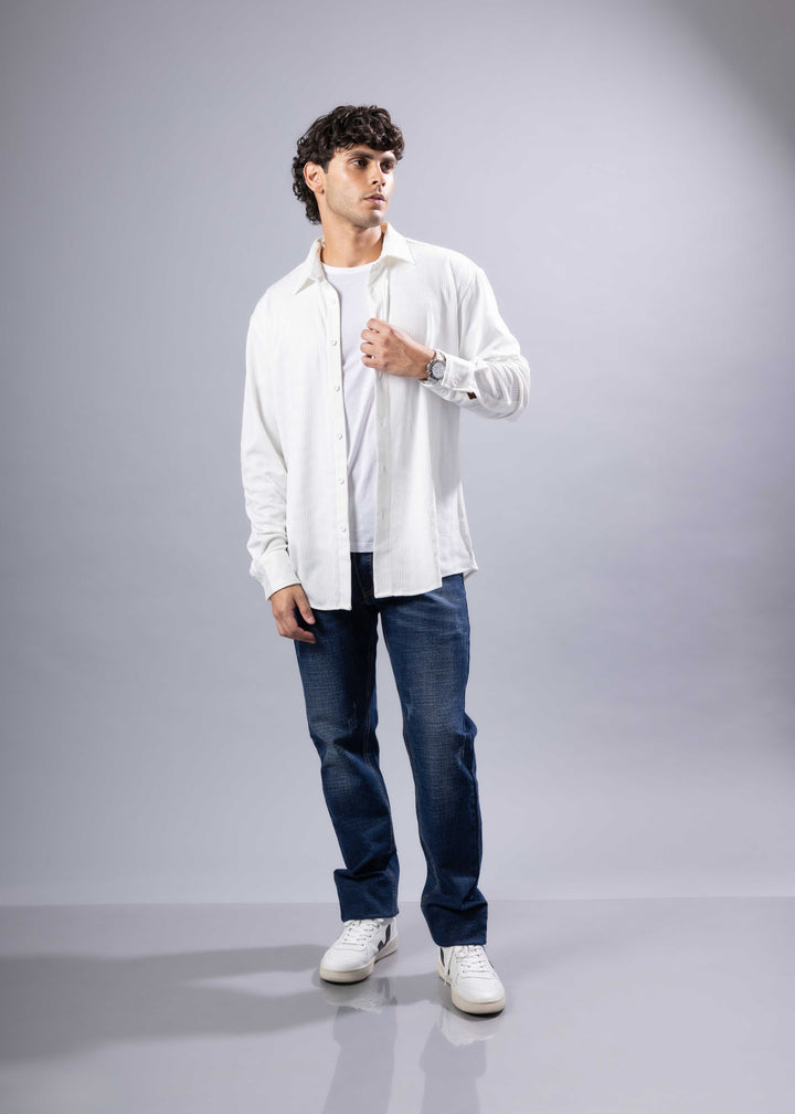 Textured Long Sleeve Button-Up Shirt – Modern Casual Style