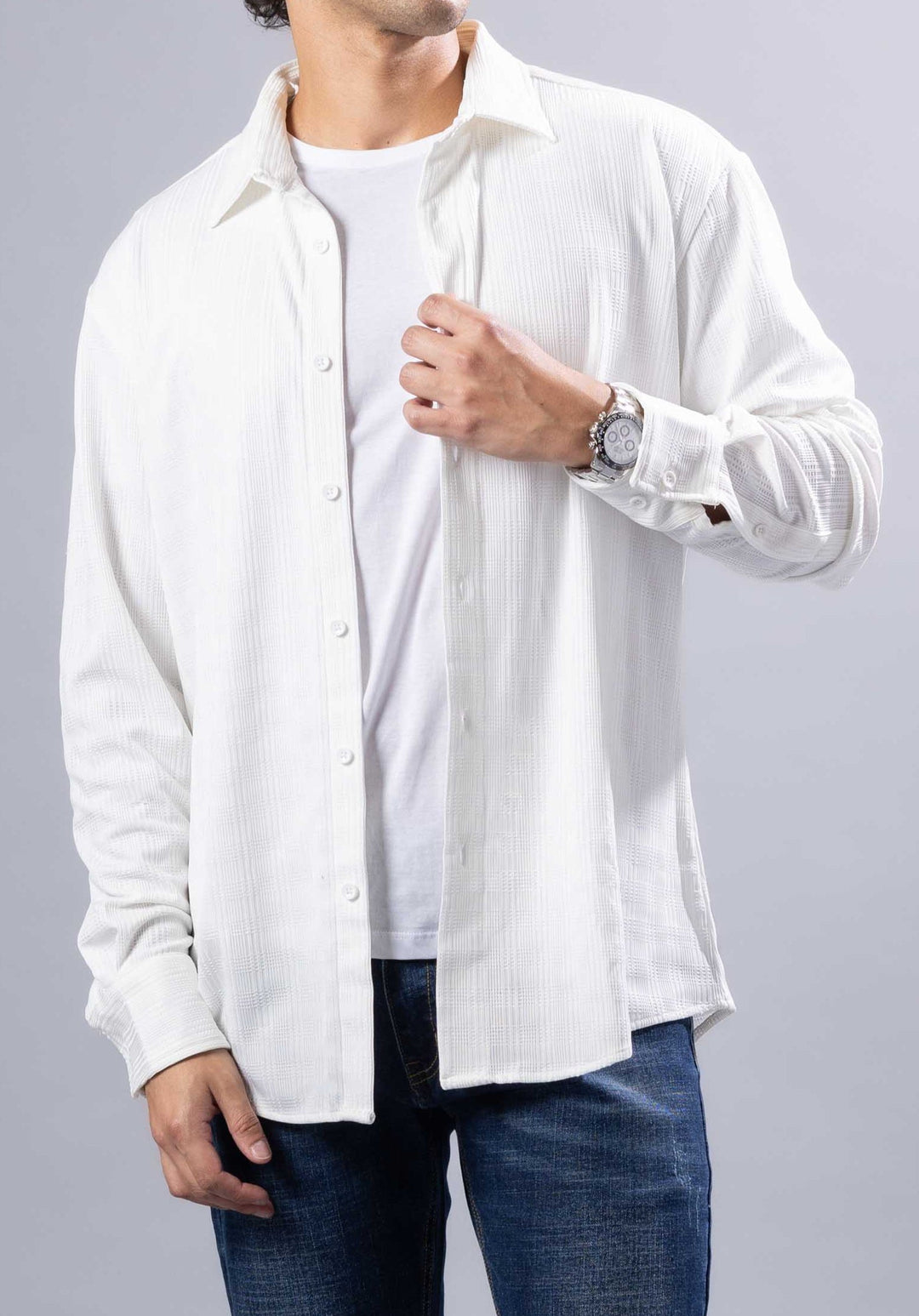 Textured Long Sleeve Button-Up Shirt – Modern Casual Style