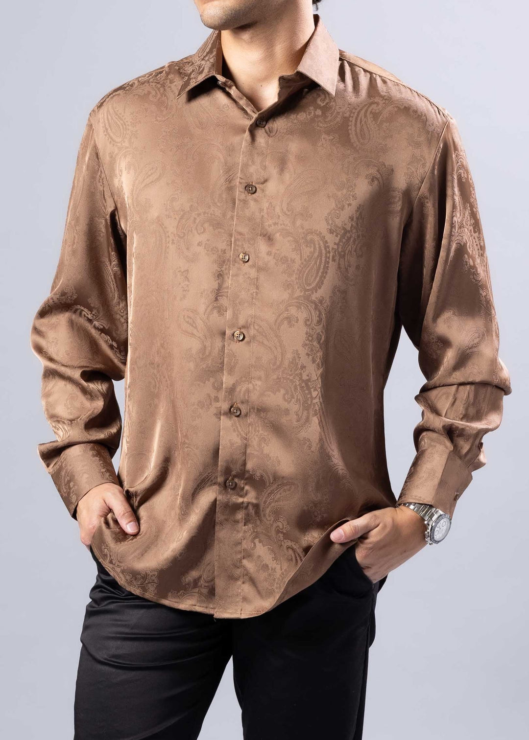 Paisley Texture Long Sleeve Dress Shirt