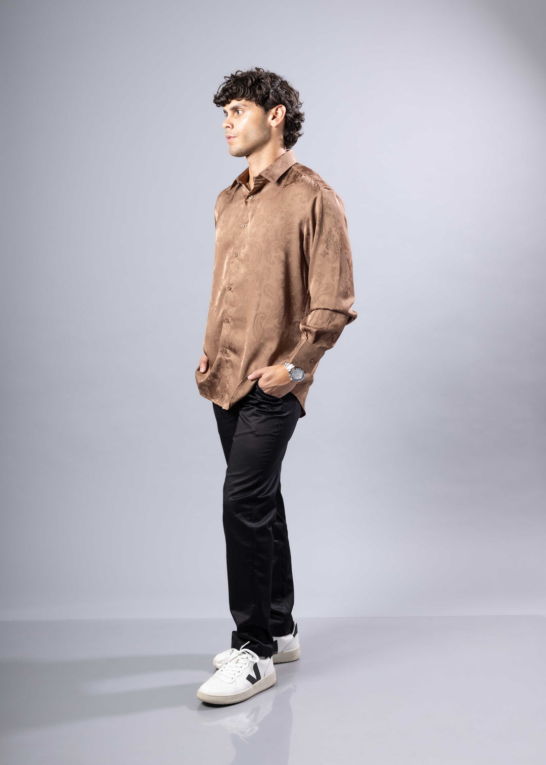 Paisley Texture Long Sleeve Dress Shirt