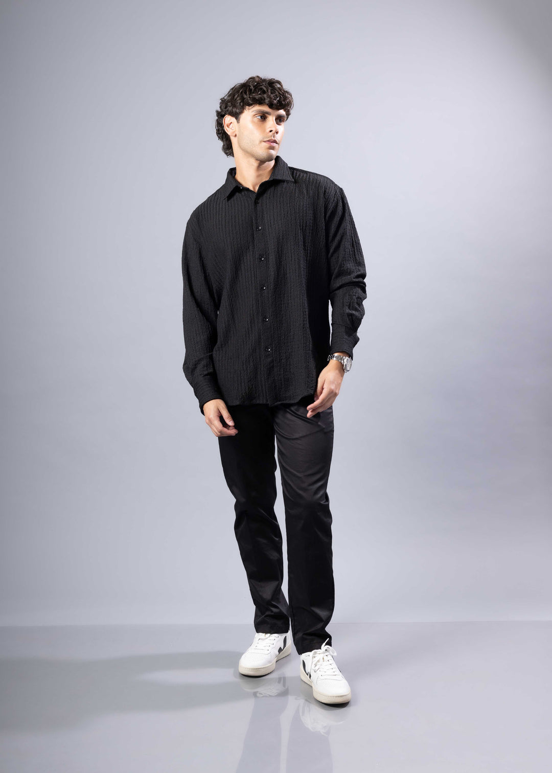 'Noah' Textured Long Sleeve Shirt