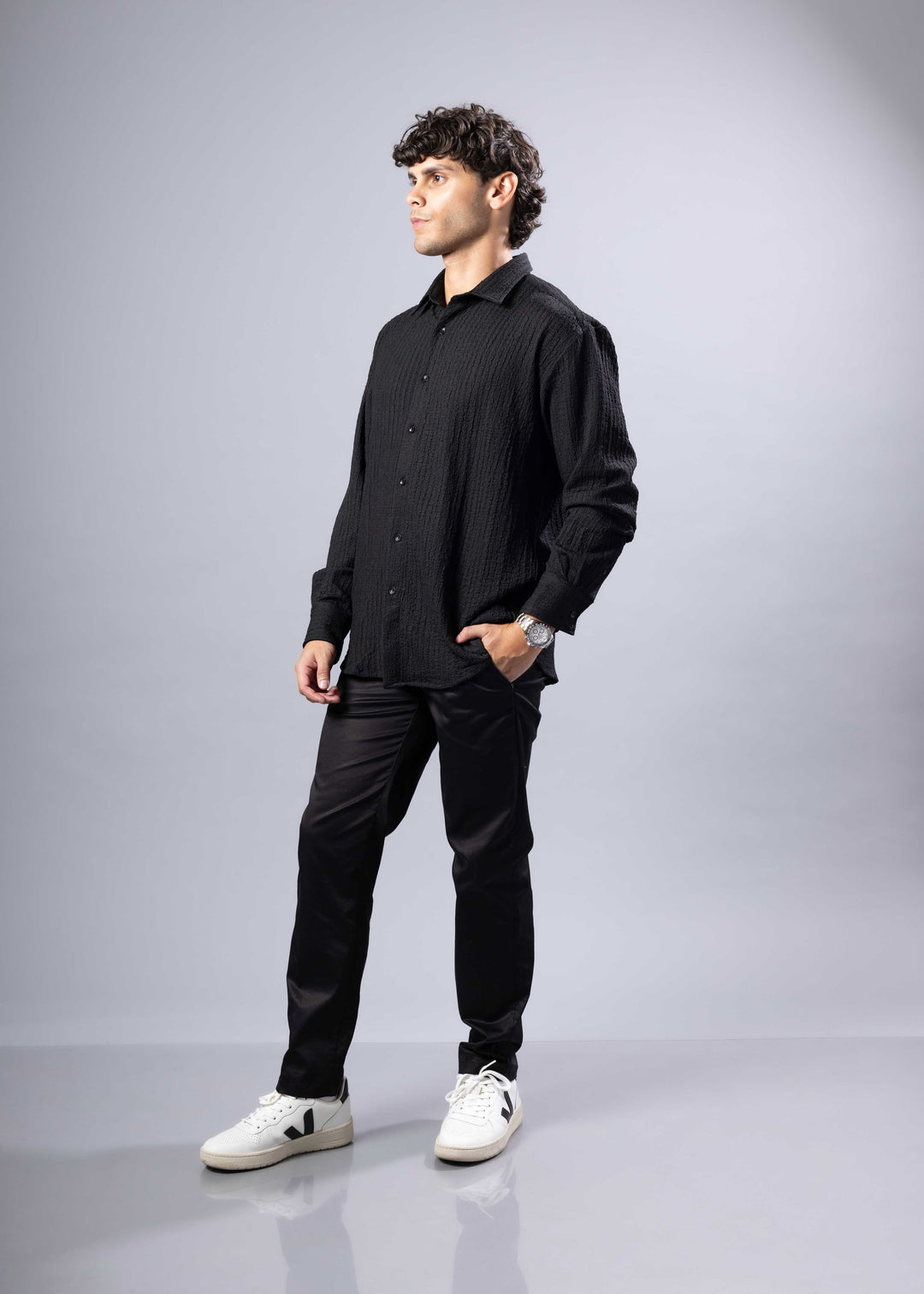 'Noah' Textured Long Sleeve Shirt