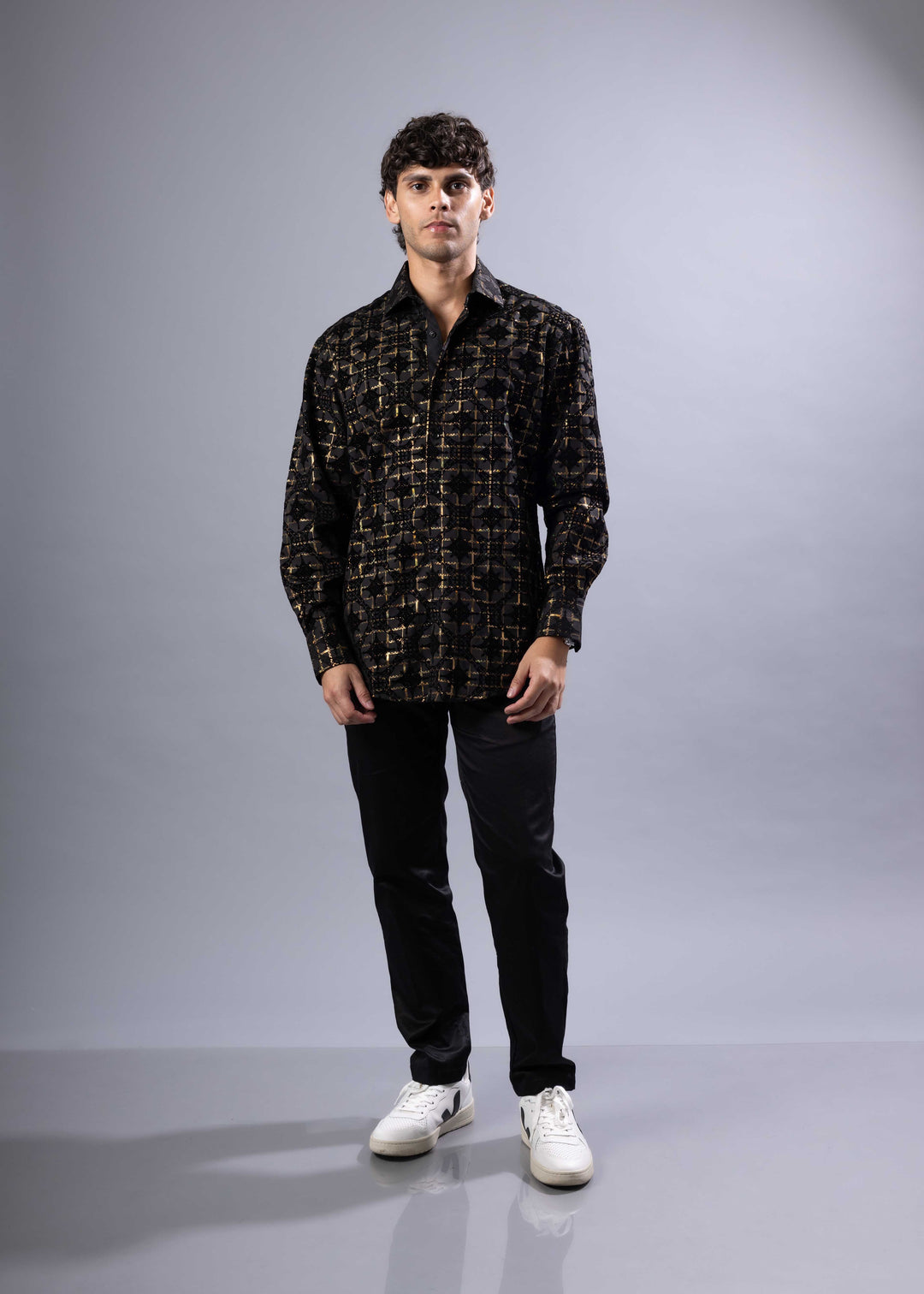 Foil Print Button-Up Shirt