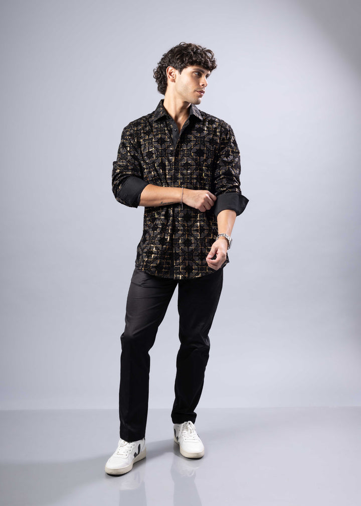 Foil Print Button-Up Shirt