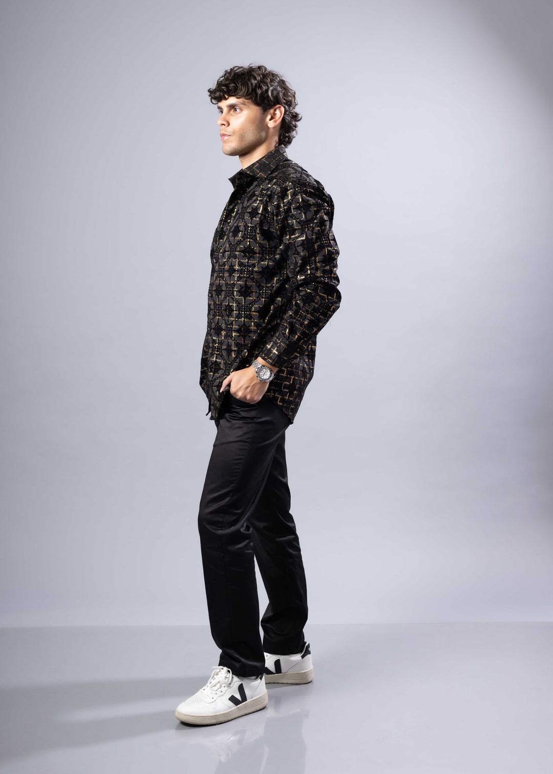 Foil Print Button-Up Shirt