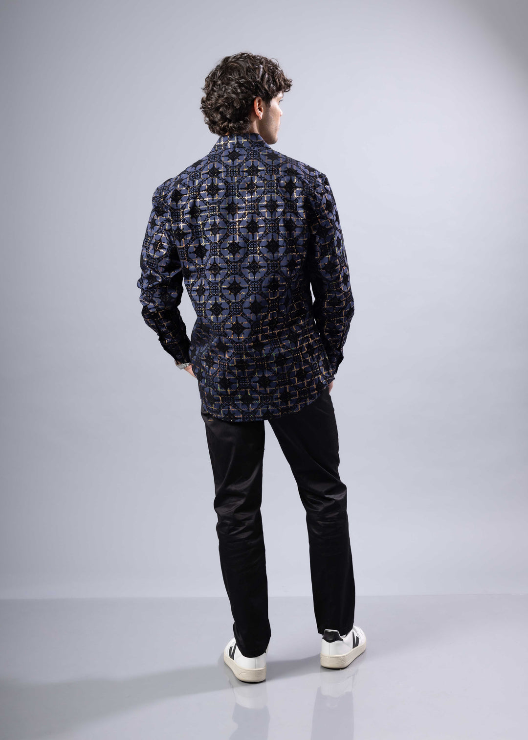 Foil Print Button-Up Shirt