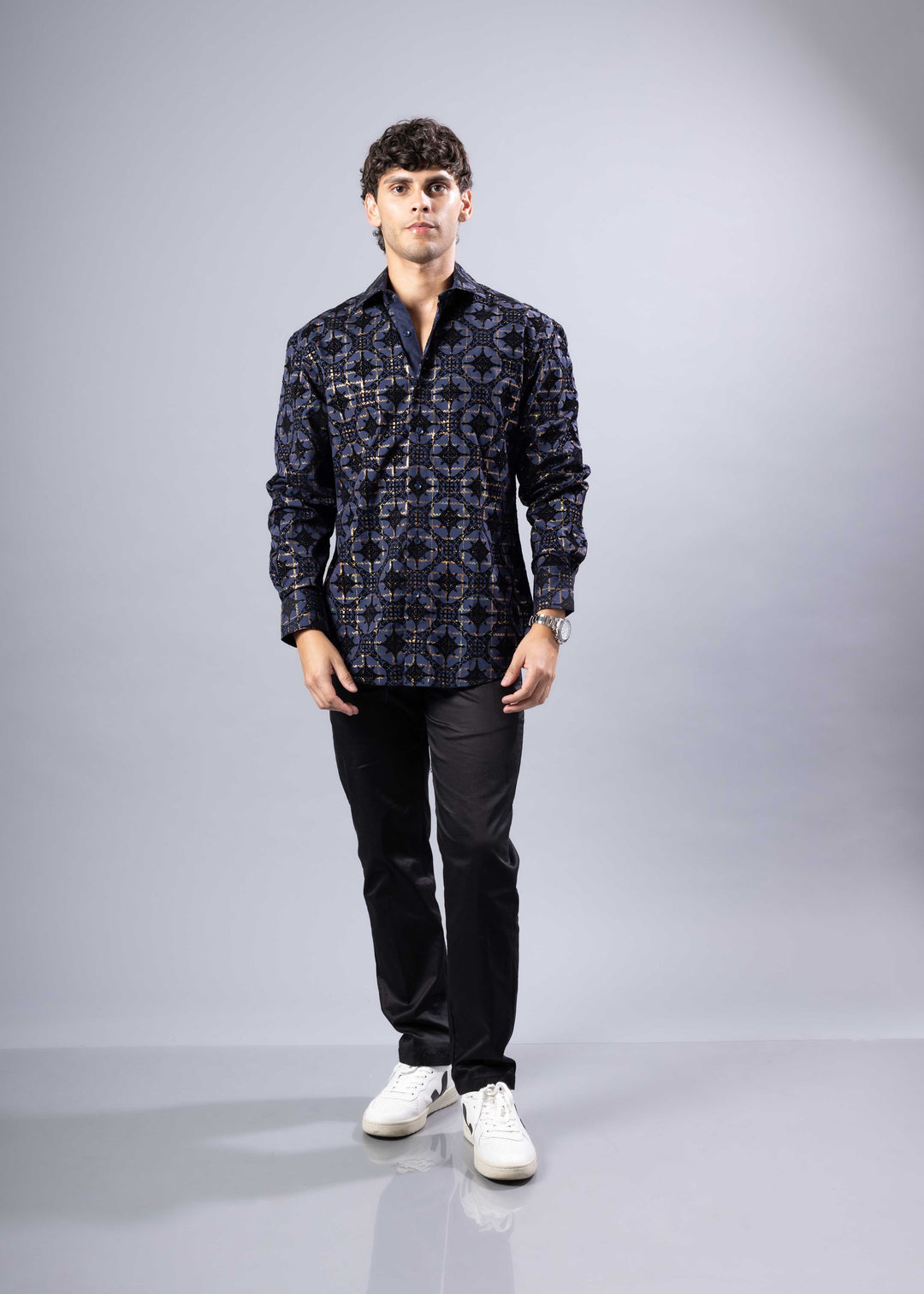 Foil Print Button-Up Shirt