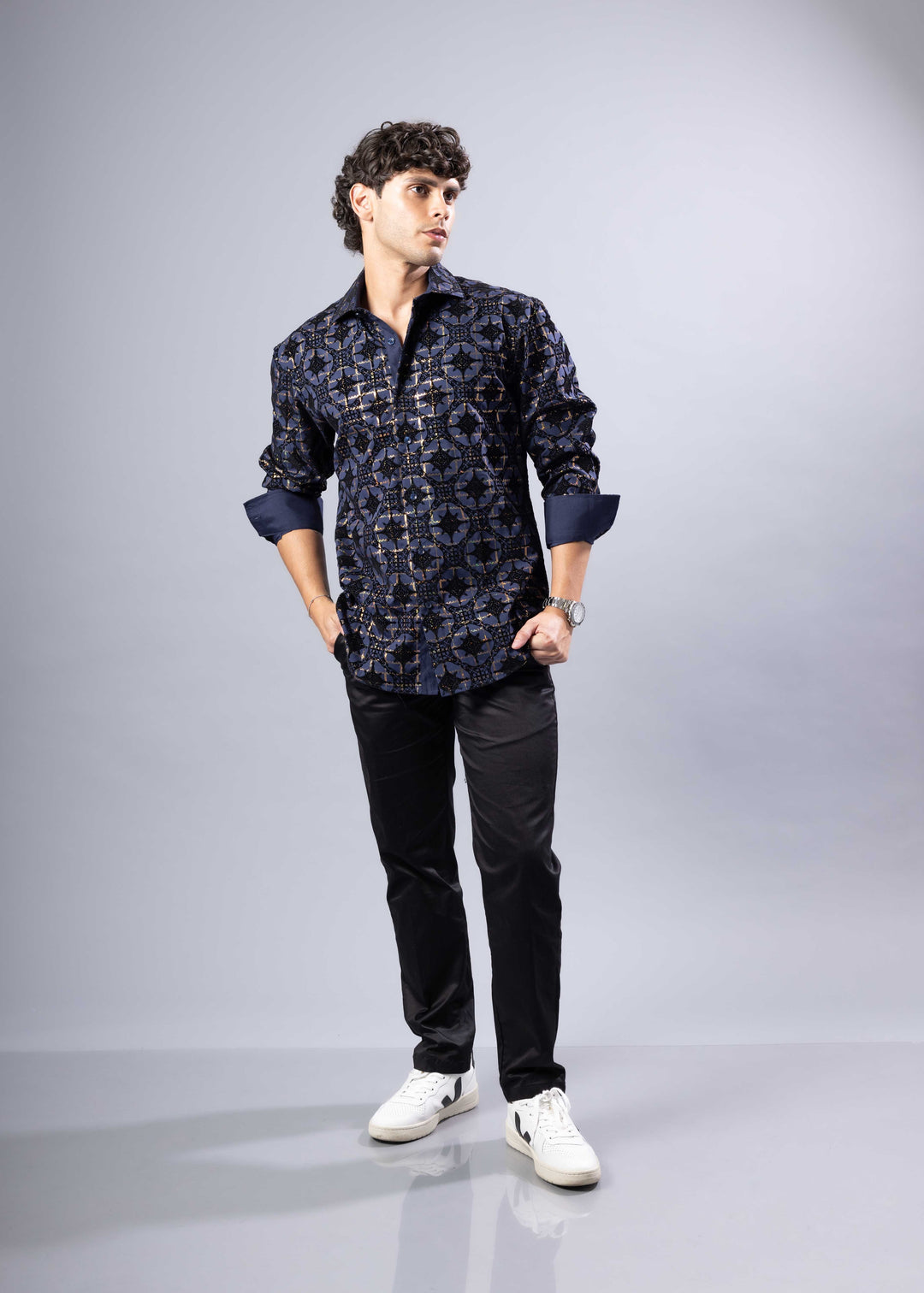Foil Print Button-Up Shirt