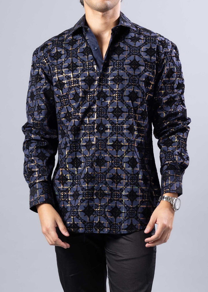 Foil Print Button-Up Shirt