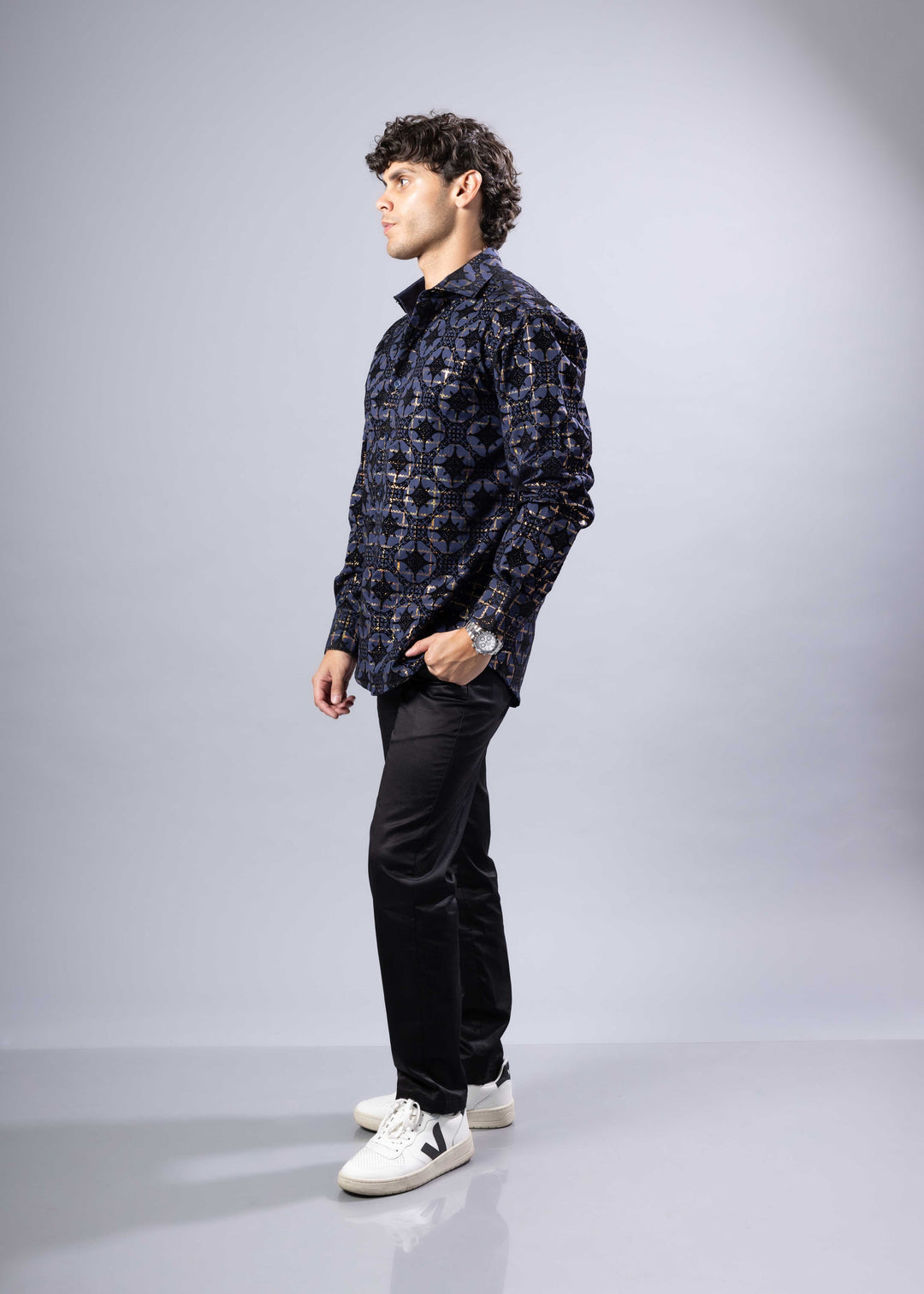 Foil Print Button-Up Shirt