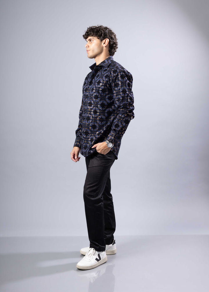 Foil Print Button-Up Shirt