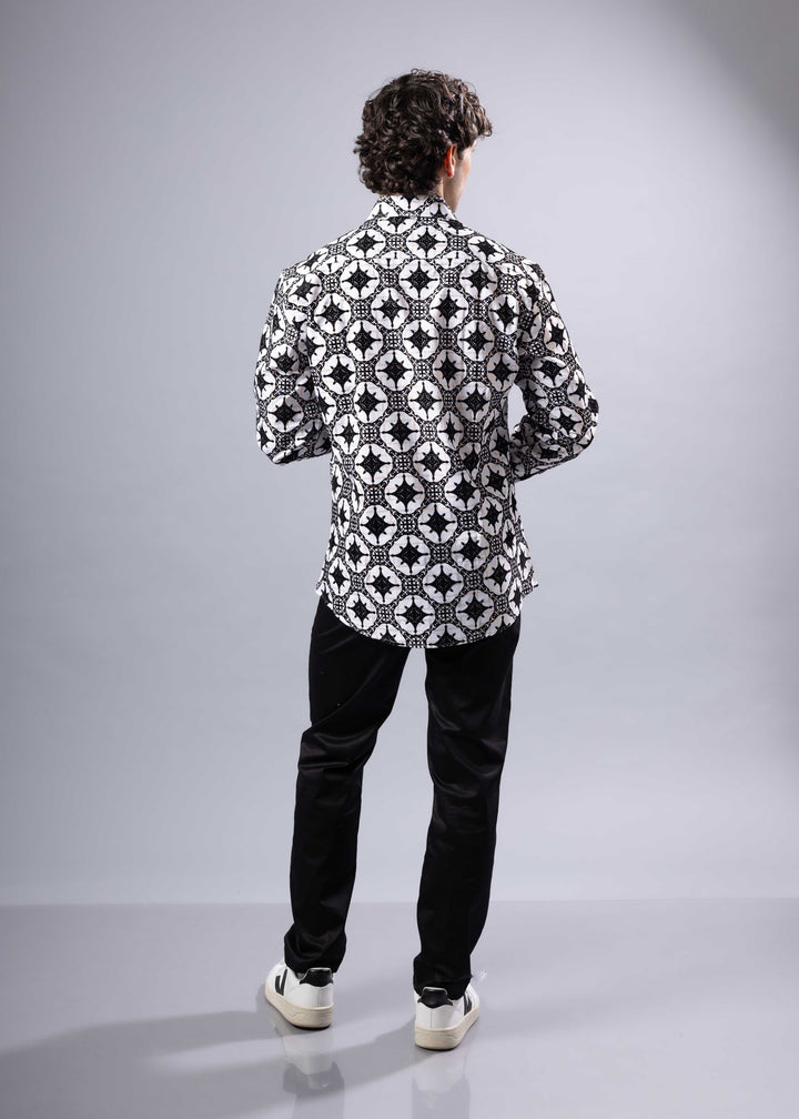 Foil Print Button-Up Shirt
