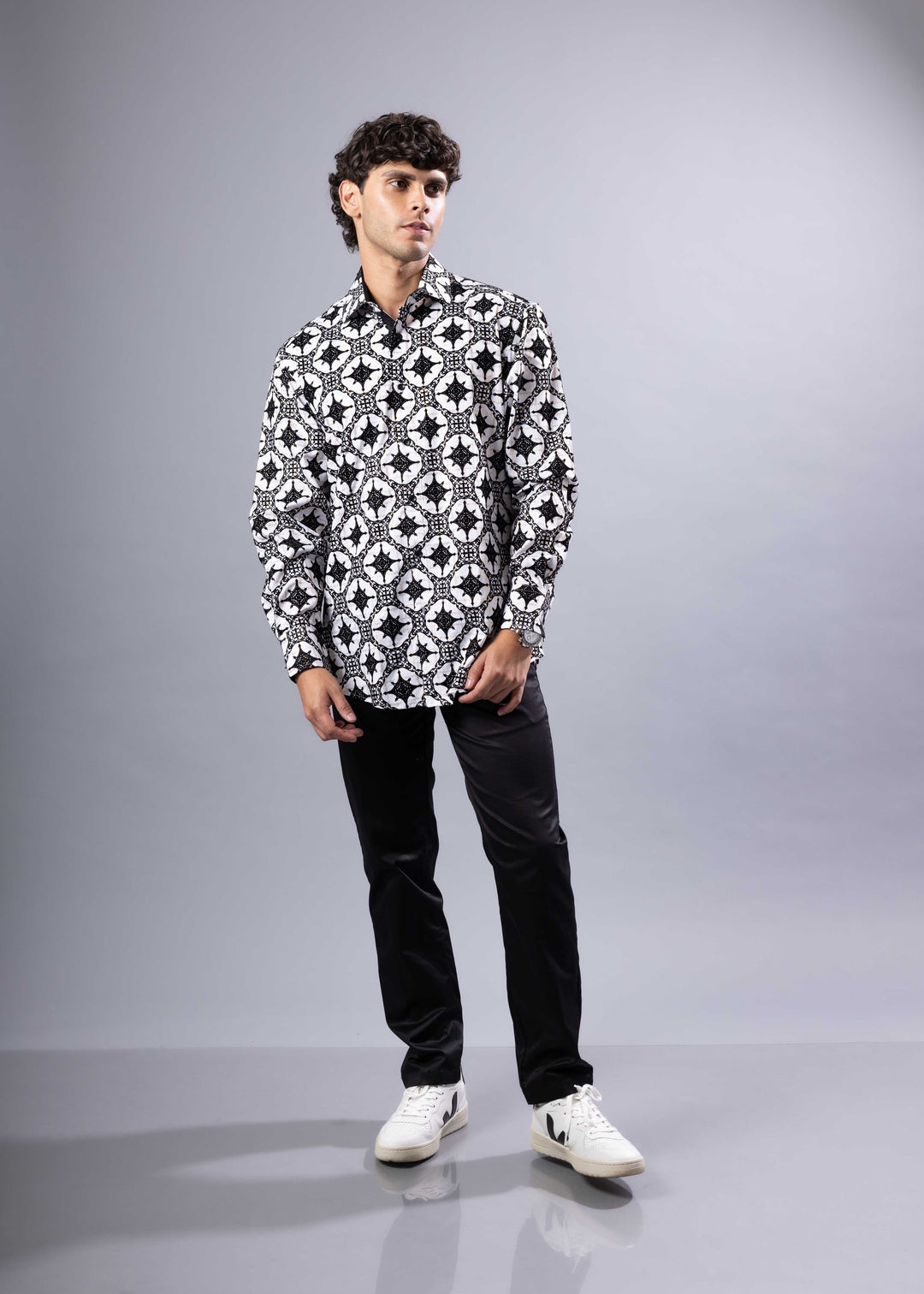 Foil Print Button-Up Shirt