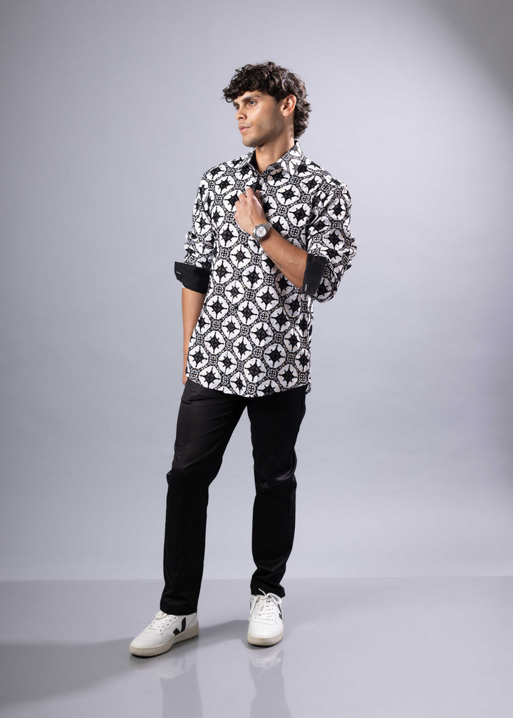 Foil Print Button-Up Shirt