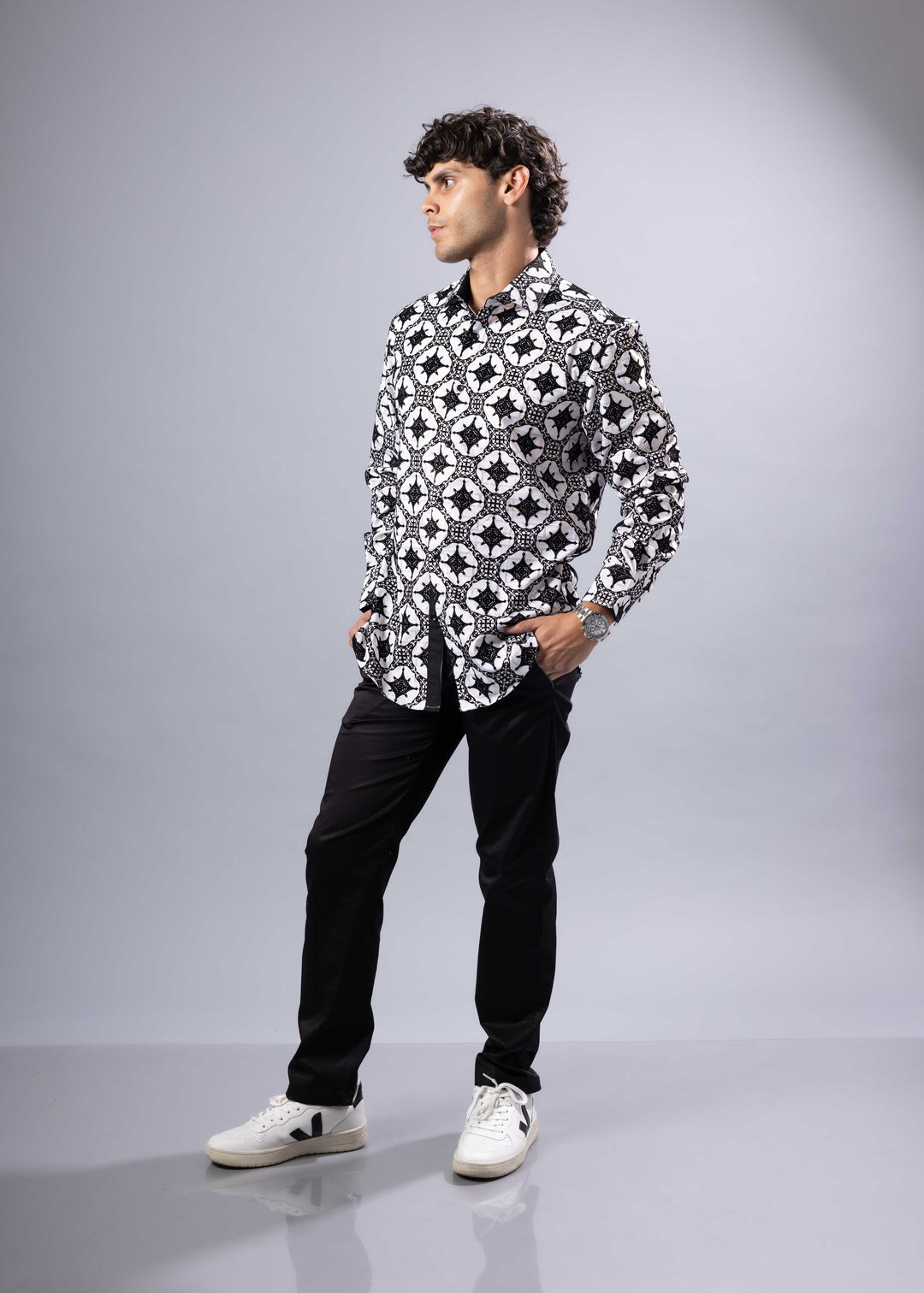 Foil Print Button-Up Shirt