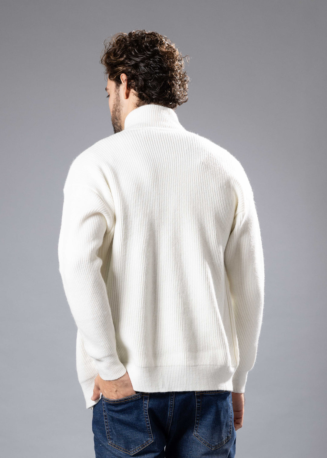 Ribbed Funnel Neck Button-Up Sweater