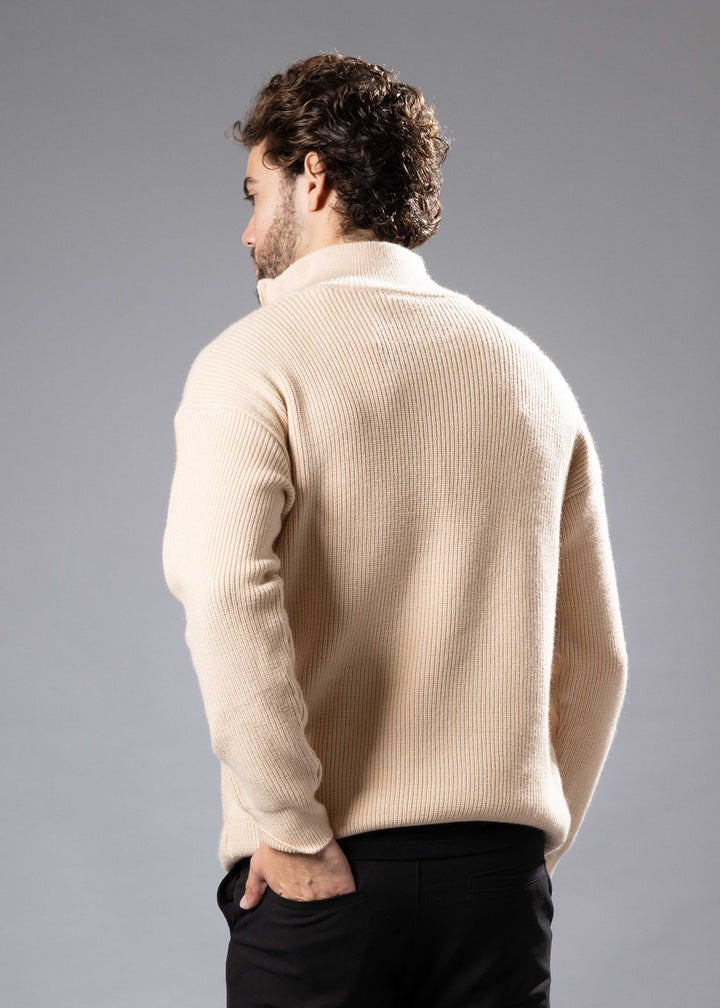 Ribbed Half-Zip Knit Sweater