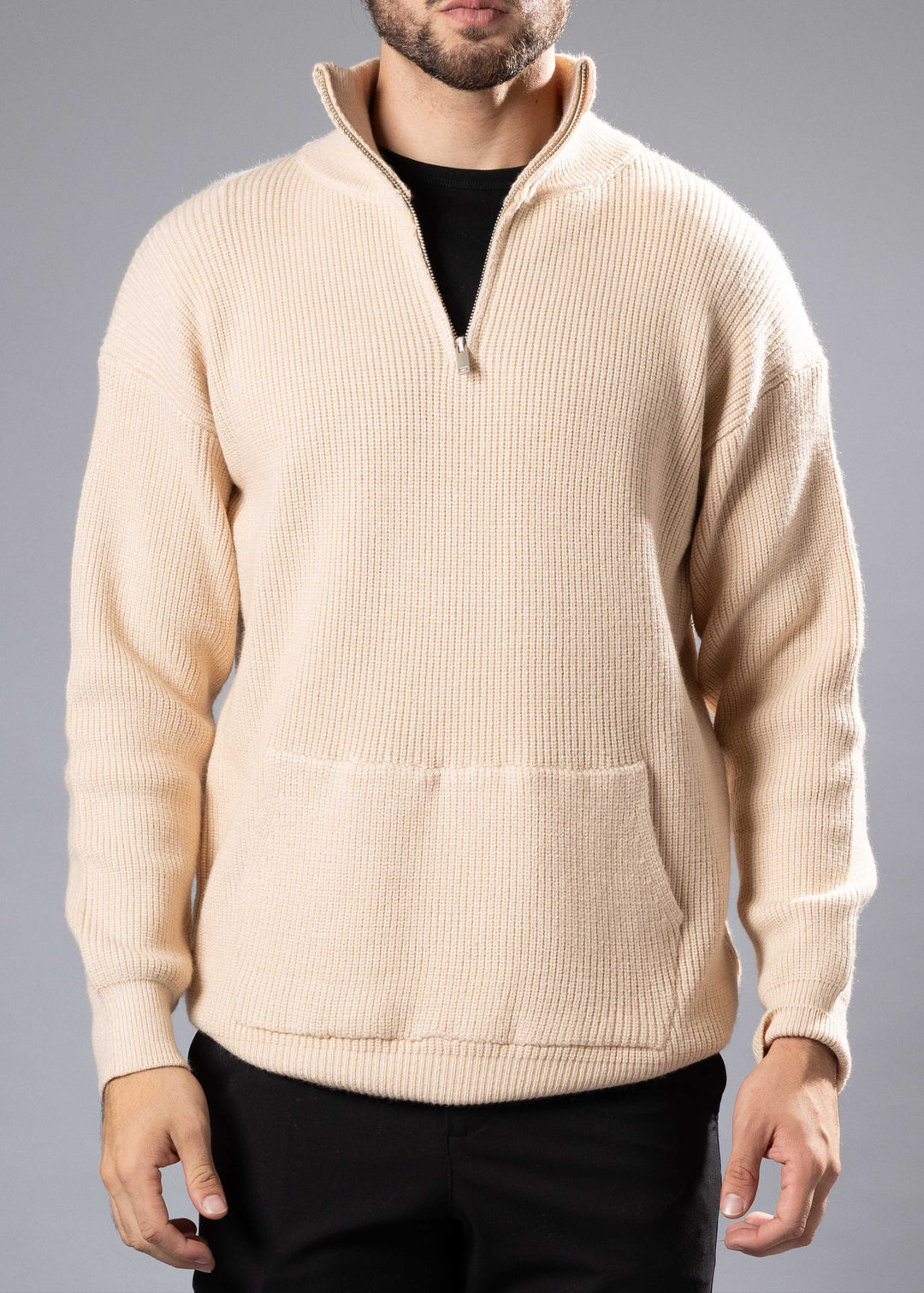 Ribbed Half-Zip Knit Sweater