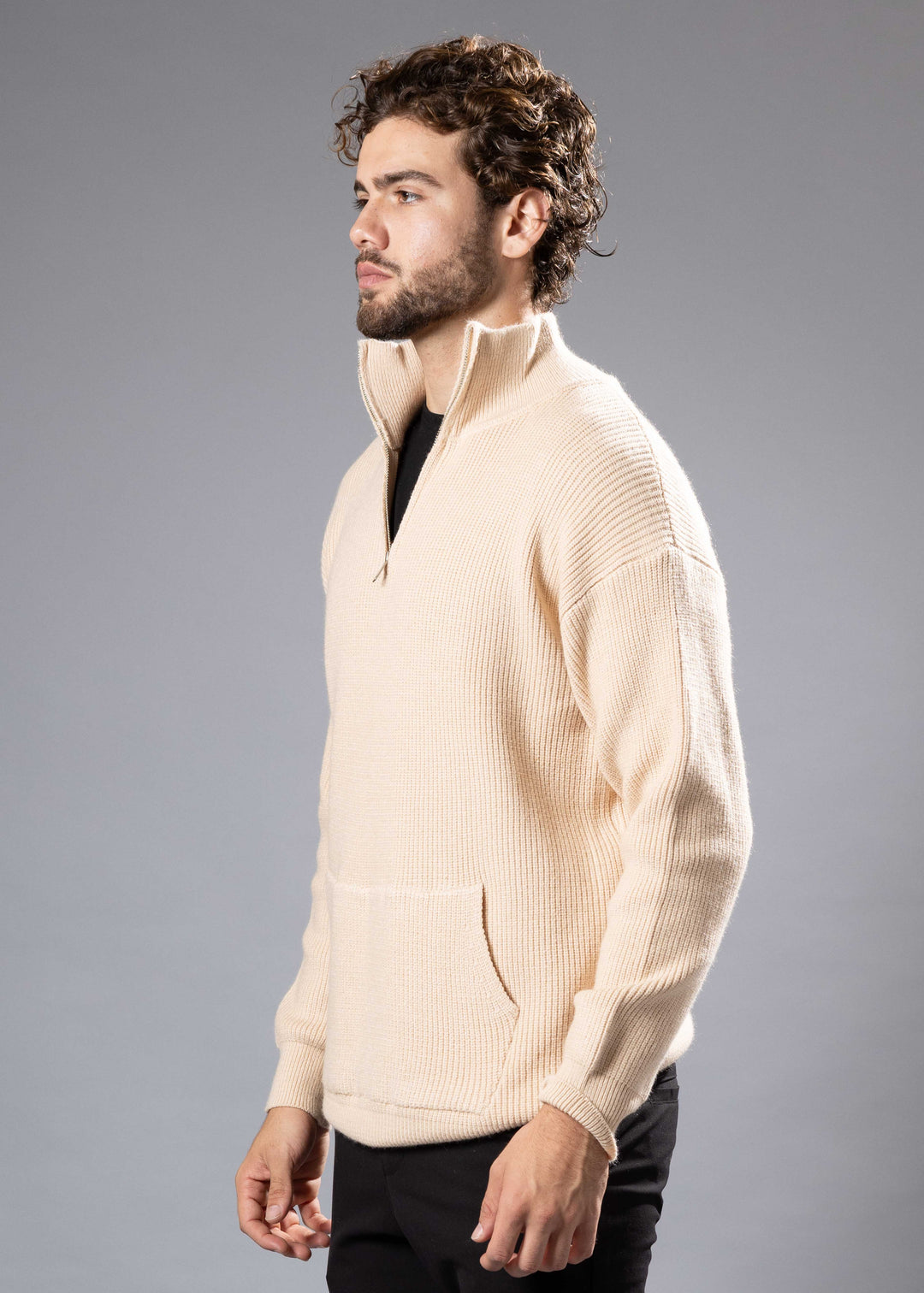 Ribbed Half-Zip Knit Sweater