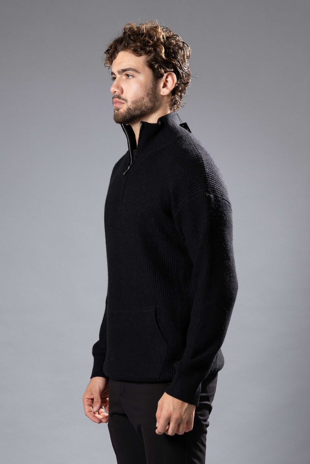 Ribbed Half-Zip Knit Sweater