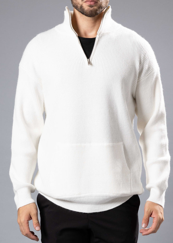 Ribbed Half-Zip Knit Sweater