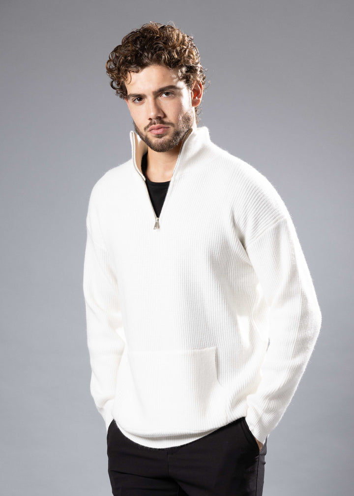 Ribbed Half-Zip Knit Sweater