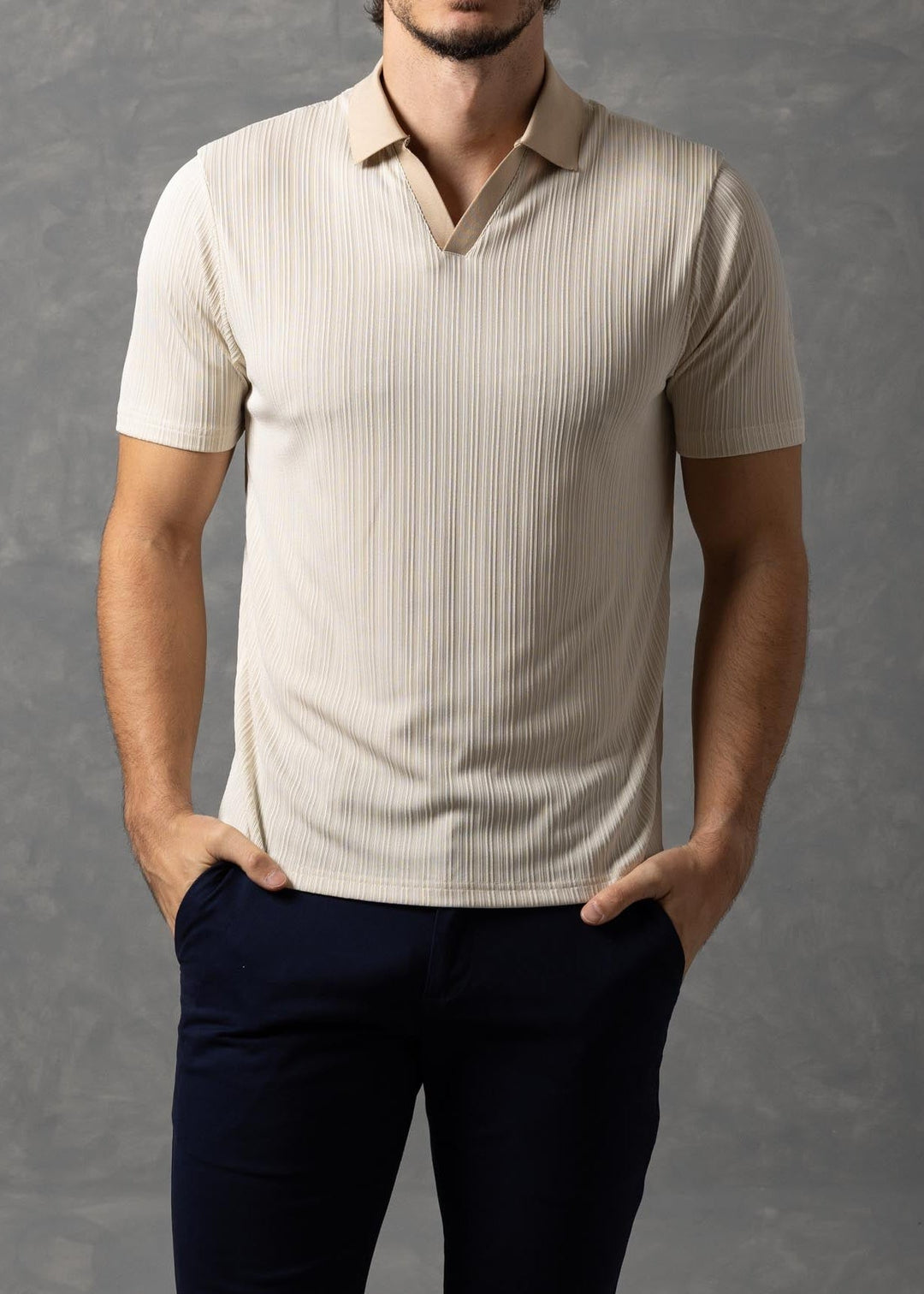 Amalfi – Vertical Textured Knit Polo Shirt
