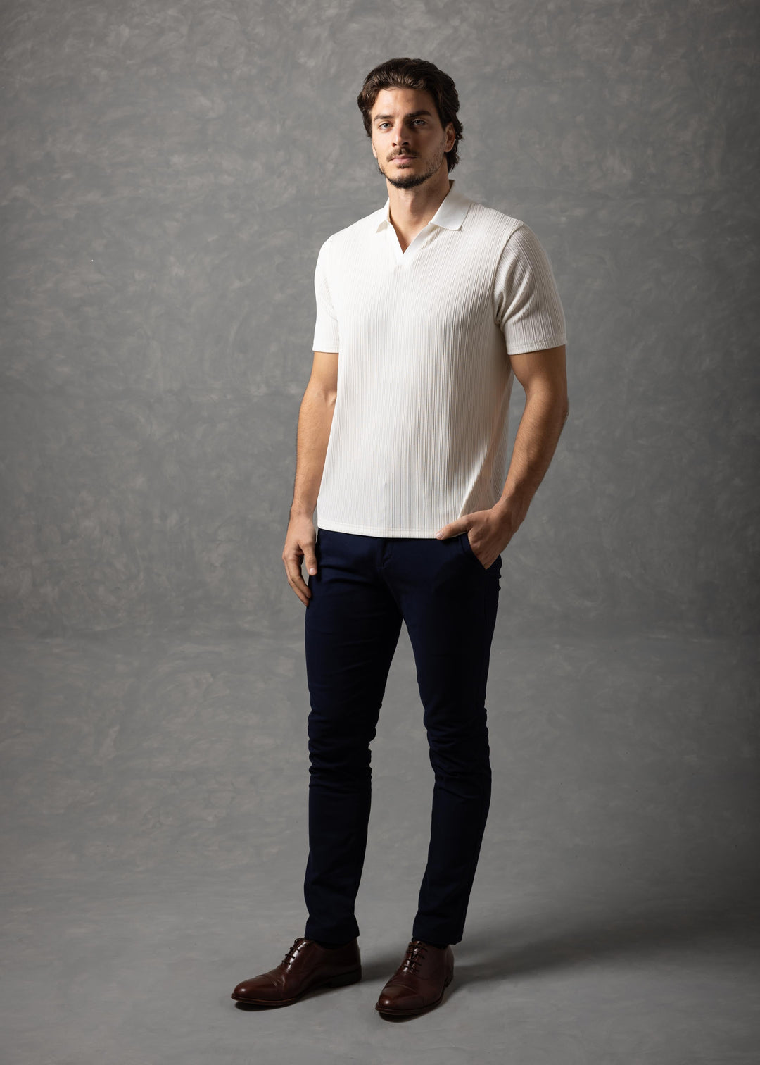 Amalfi – Vertical Textured Knit Polo Shirt