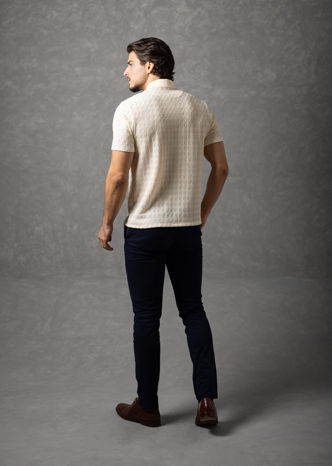 Geometric Textured Knit Polo Shirt
