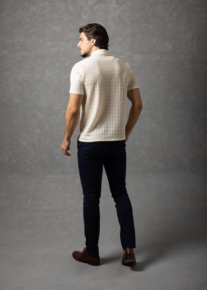 Geometric Textured Knit Polo Shirt