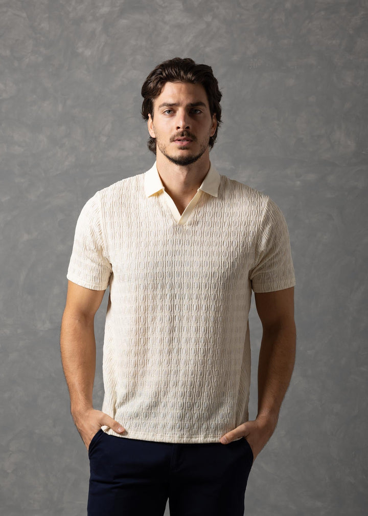 Geometric Textured Knit Polo Shirt