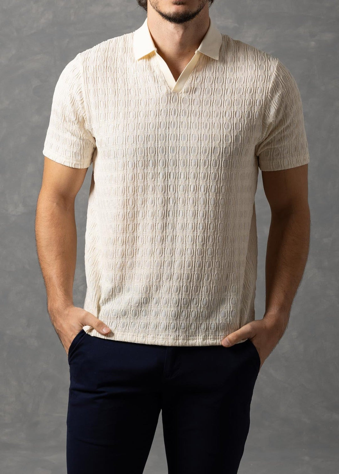 Geometric Textured Knit Polo Shirt