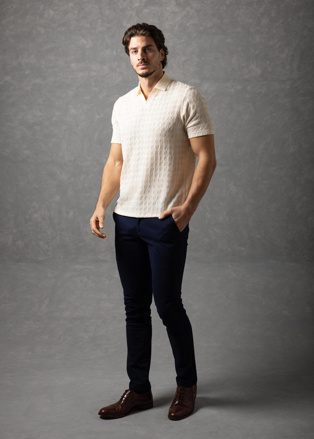 Geometric Textured Knit Polo Shirt