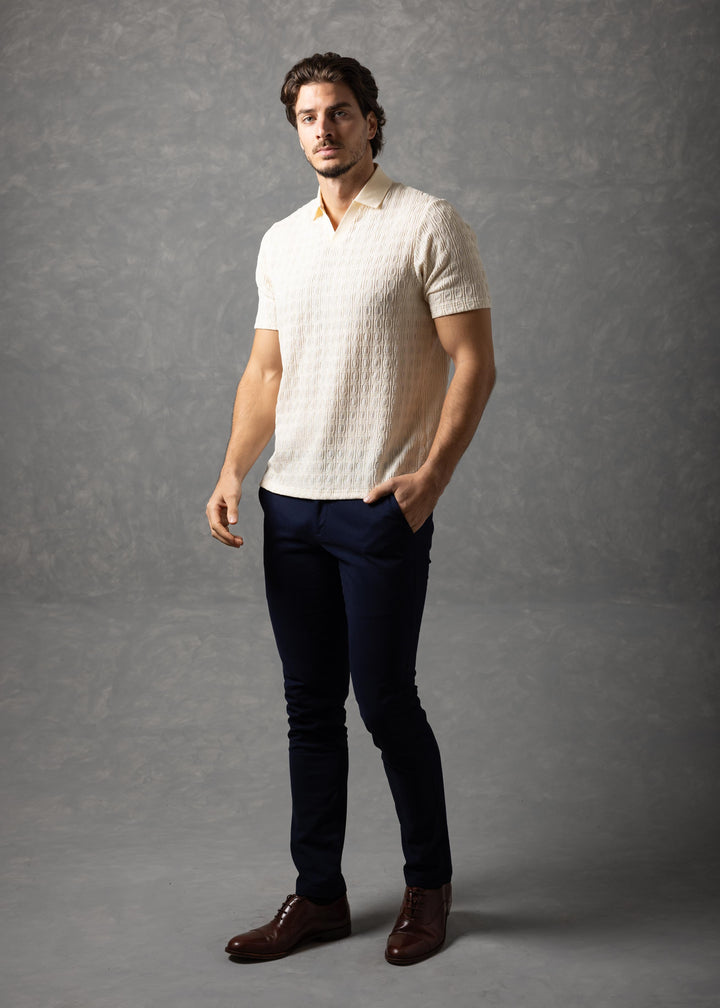 Geometric Textured Knit Polo Shirt