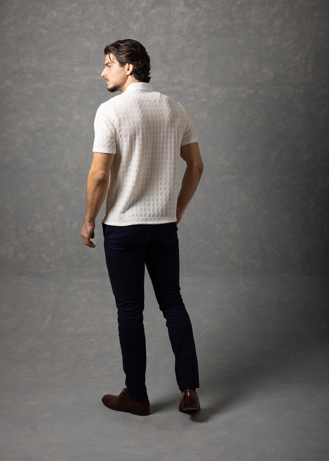 Geometric Textured Knit Polo Shirt