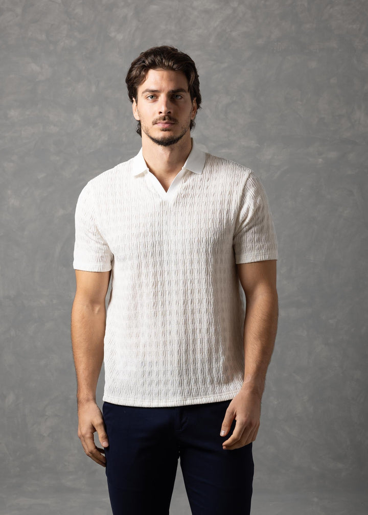 Geometric Textured Knit Polo Shirt