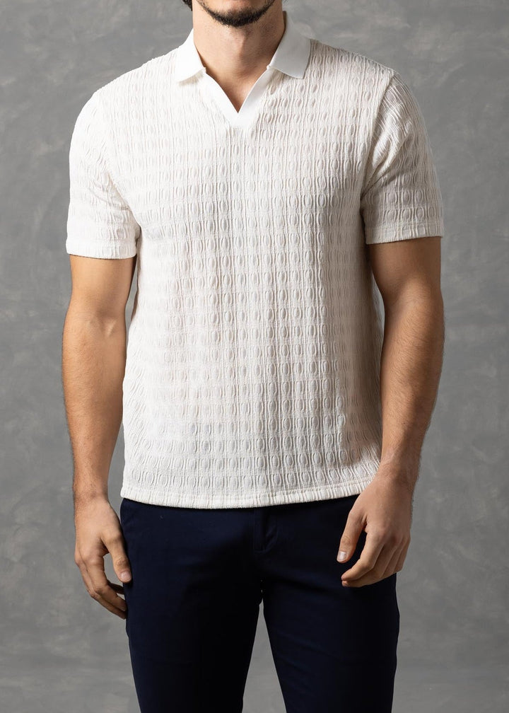 Geometric Textured Knit Polo Shirt