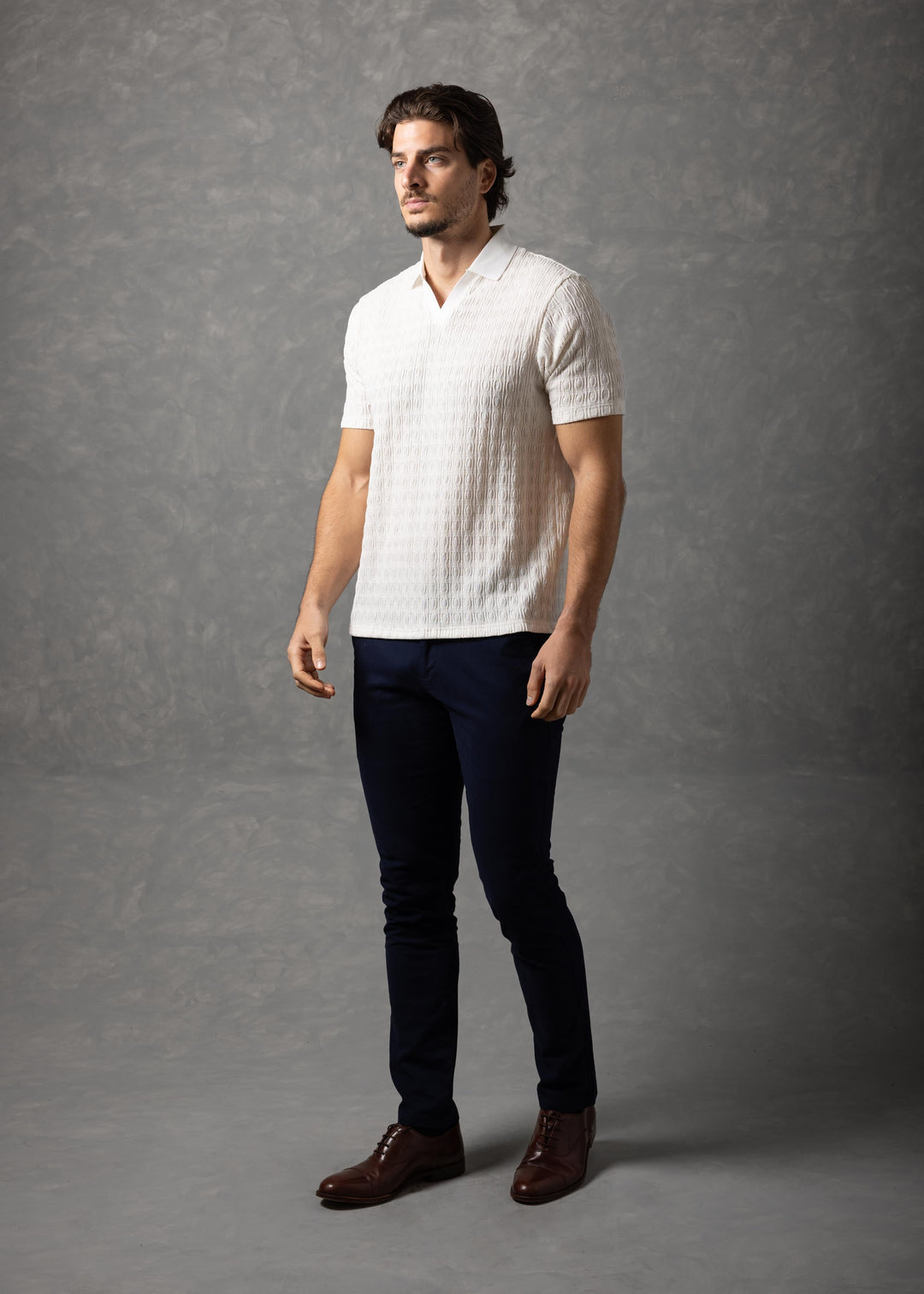 Geometric Textured Knit Polo Shirt