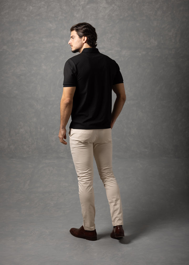 Basketweave Textured Knit Polo Shirt