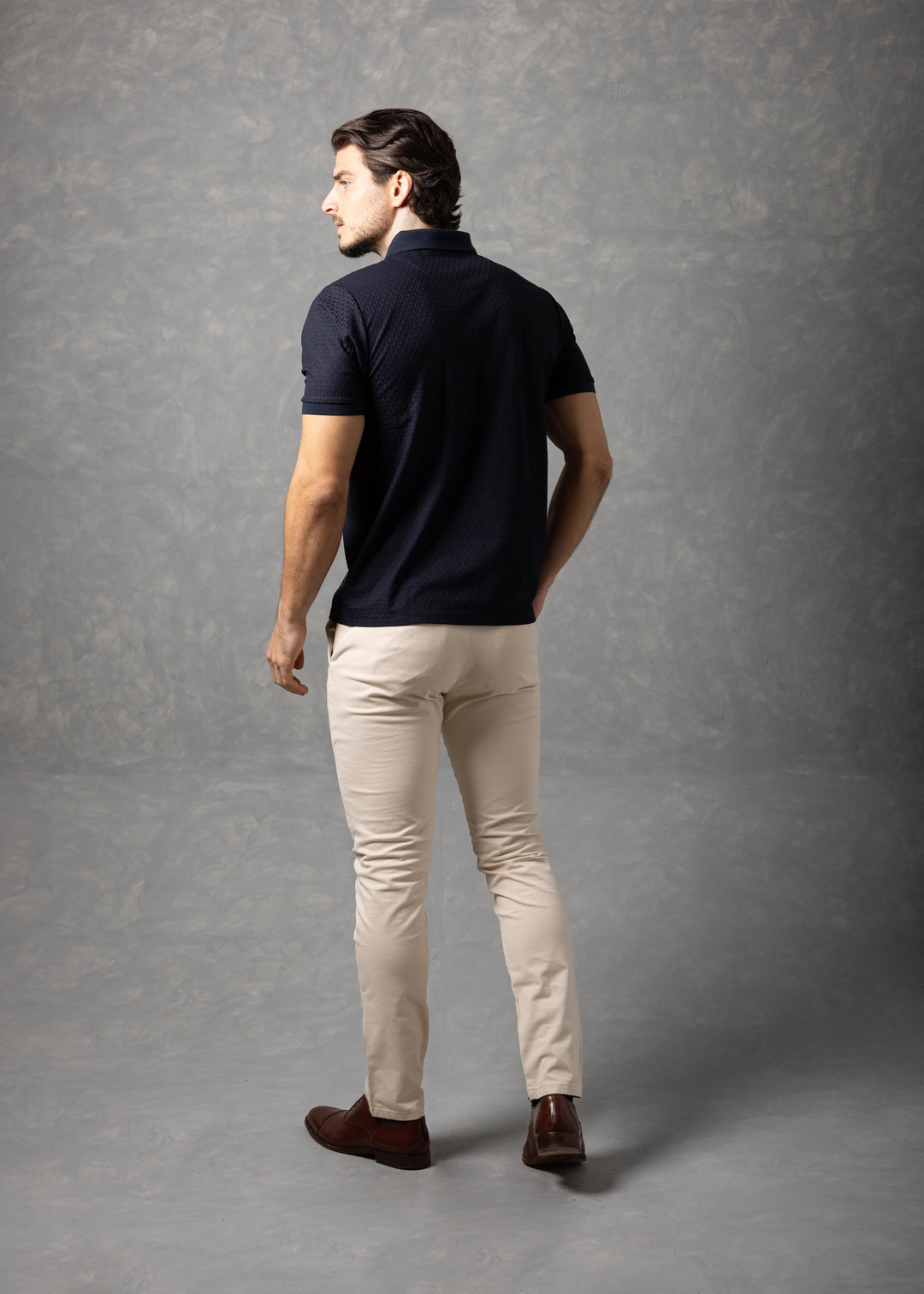 Basketweave Textured Knit Polo Shirt