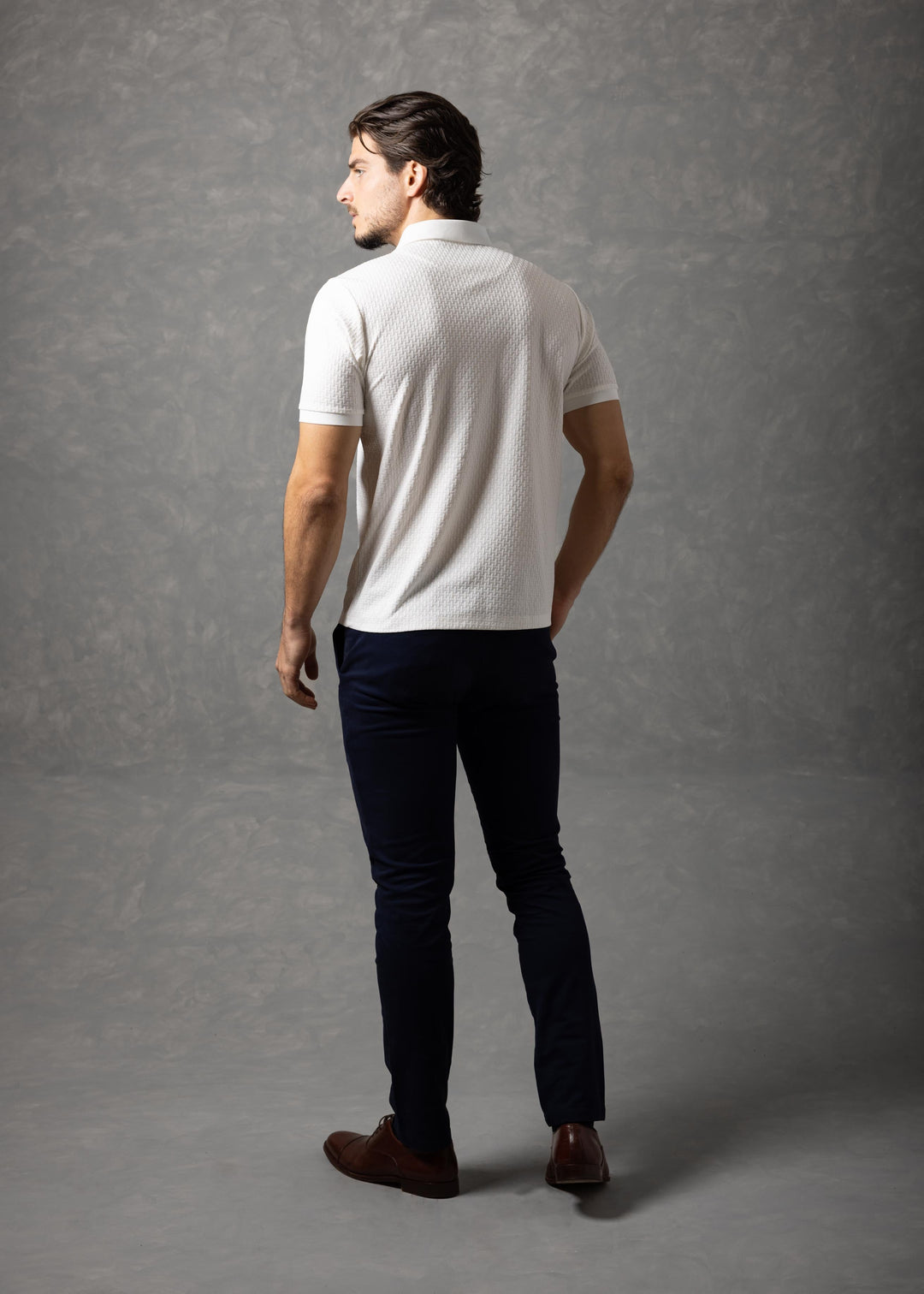 Basketweave Textured Knit Polo Shirt