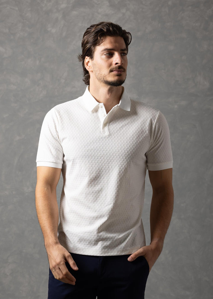 Basketweave Textured Knit Polo Shirt