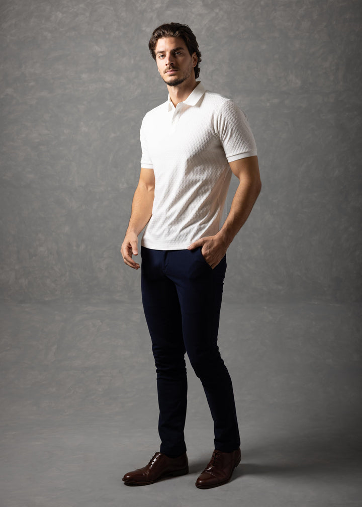 Basketweave Textured Knit Polo Shirt