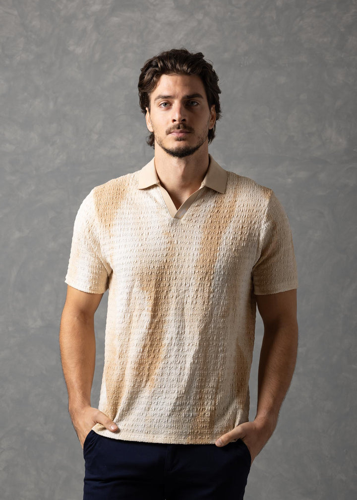 Tonal Crinkle Texture Short Sleeve Polo Shirt