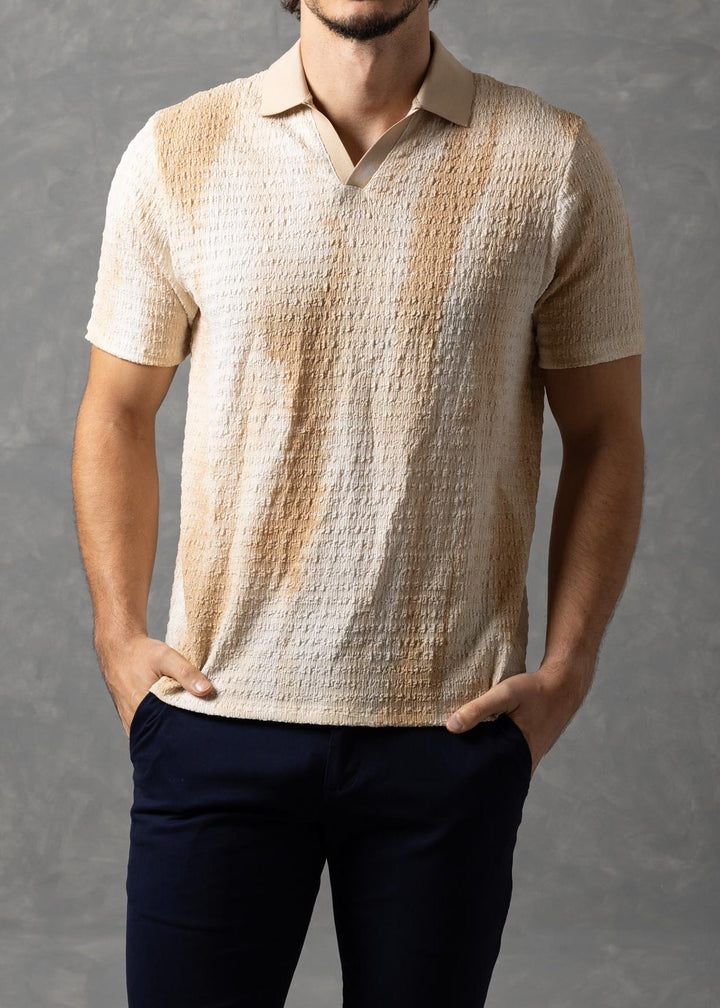Tonal Crinkle Texture Short Sleeve Polo Shirt